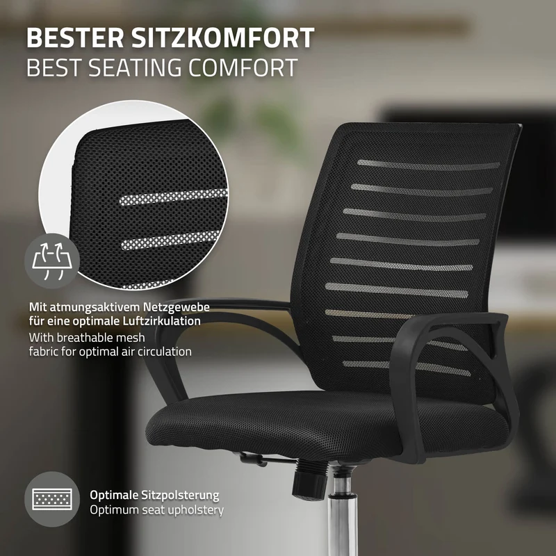 Schreibtischstuhl Classic Ergonomischer Bürostuhl mit Armlehnen Netzgewebe mit Rollen ML-Design