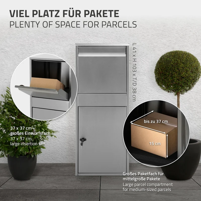 Paketbriefkasten 41x103x38 cm aus Edelstahl ML-Design