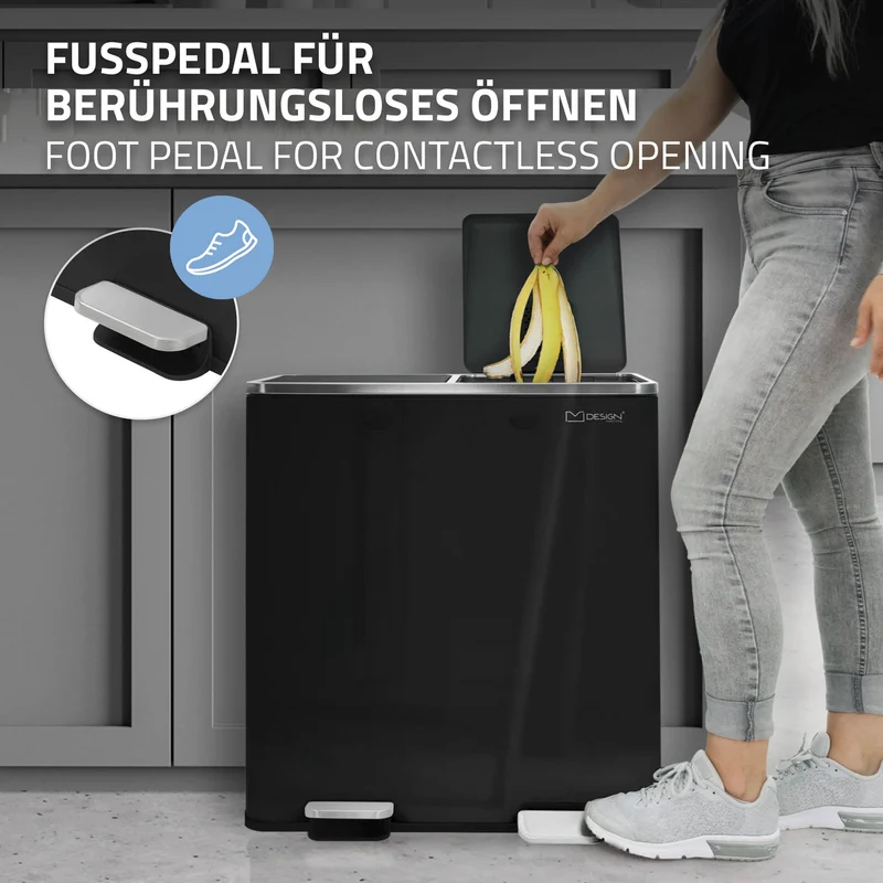 Mülleimer mit Trennsystem 2x Fächer 30L aus Stahl ML-Design