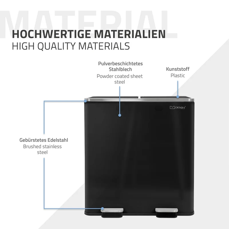 Mülleimer mit Trennsystem 2x Fächer 30L aus Stahl ML-Design