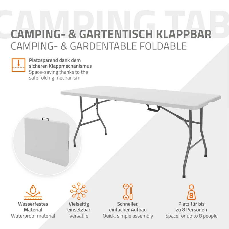 Campingtisch klappbar 180x74 cm aus Kunststoff ML-Design