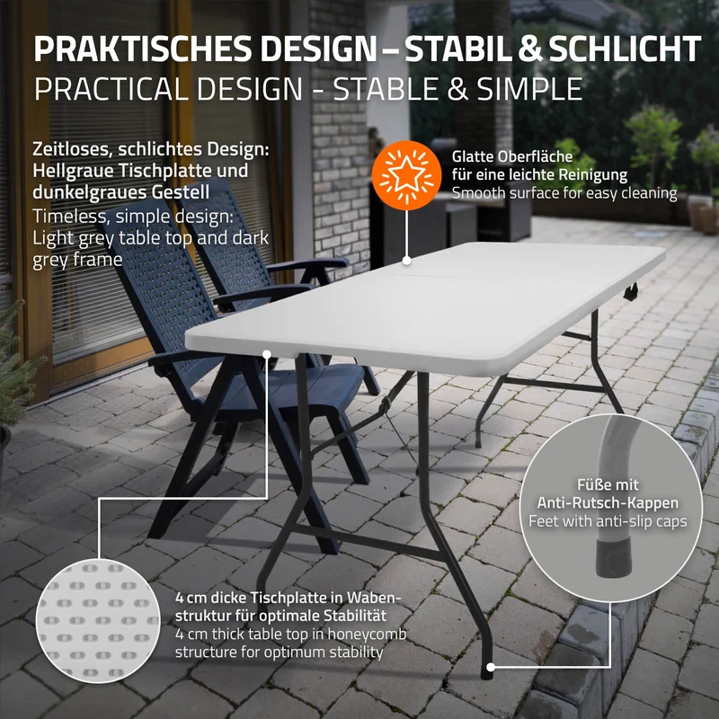 Campingtisch klappbar 180x74 cm aus Kunststoff ML-Design