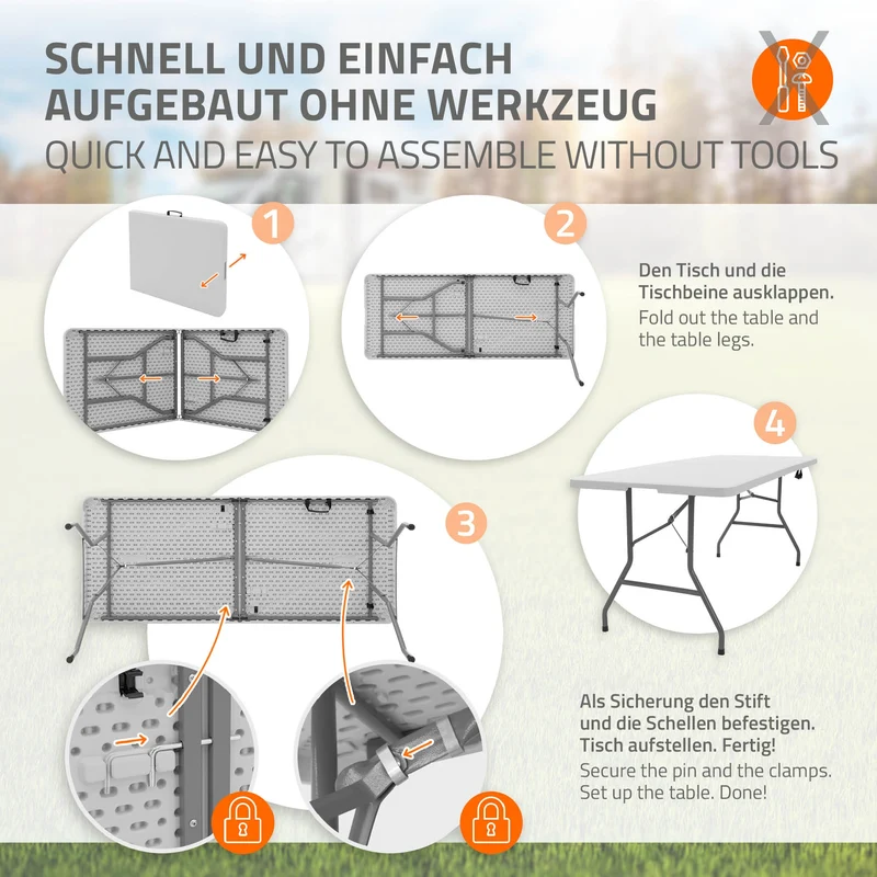 Campingtisch klappbar 180x74 cm aus Kunststoff ML-Design