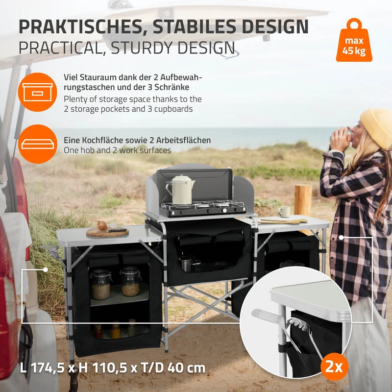 Camping Küche faltbar mit Tragetasche aus Aluminium inkl. Arbeitsplatte Hauki