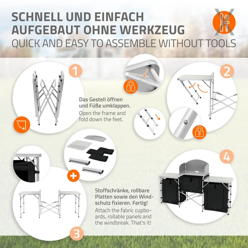 Camping Küche faltbar mit Tragetasche aus Aluminium inkl. Arbeitsplatte Hauki