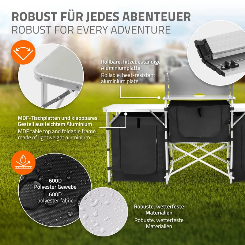 Camping Küche faltbar mit Tragetasche aus Aluminium inkl. Arbeitsplatte Hauki