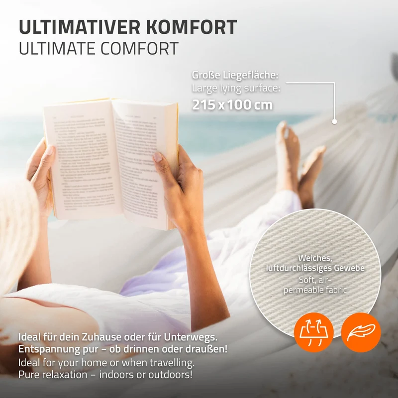 XXL Hängematte mit Stahlgestell 255 x 99 x 98 cm bis 250 kg inkl. Tragetasche ML-Design