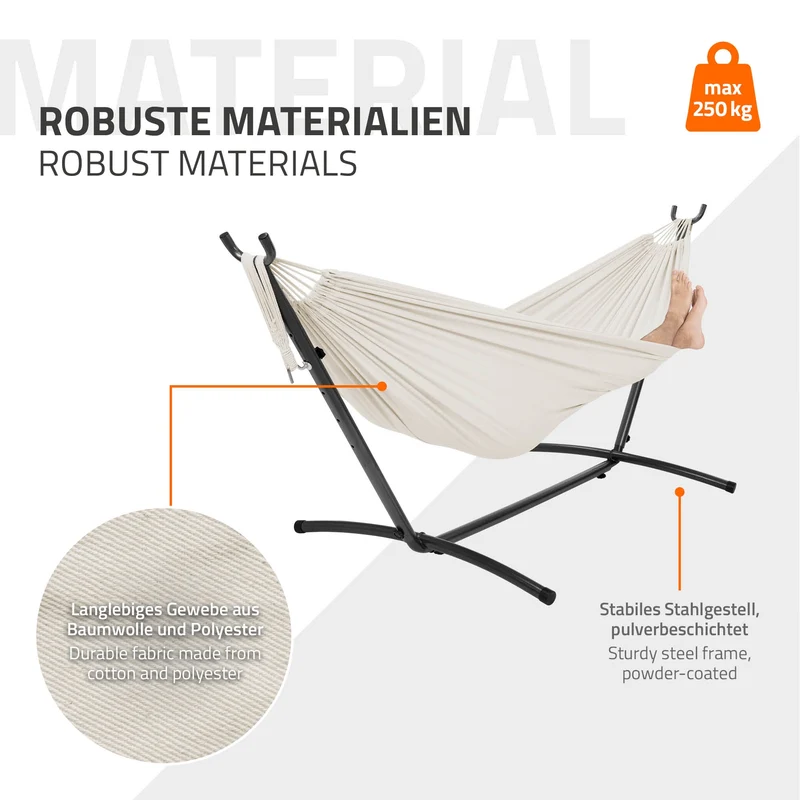 XXL Hängematte mit Stahlgestell 255 x 99 x 98 cm bis 250 kg inkl. Tragetasche ML-Design