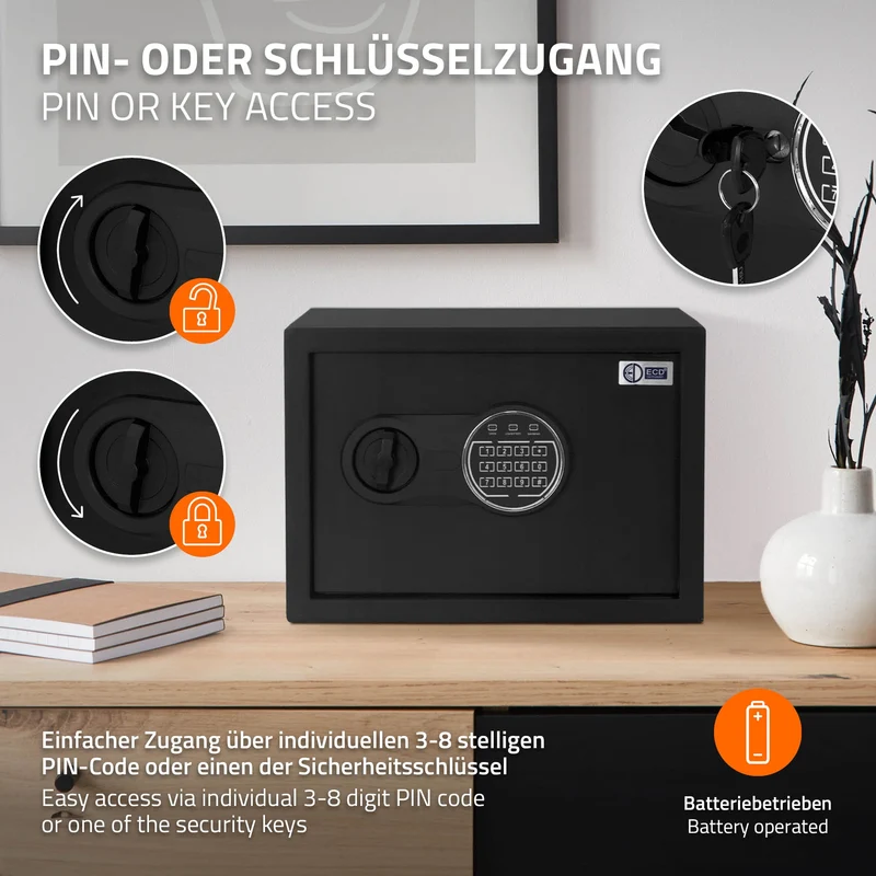 Safe Tresor aus Stahl mit Elektronikschloss und Notschlüsseln Rundbolzenverschluss
