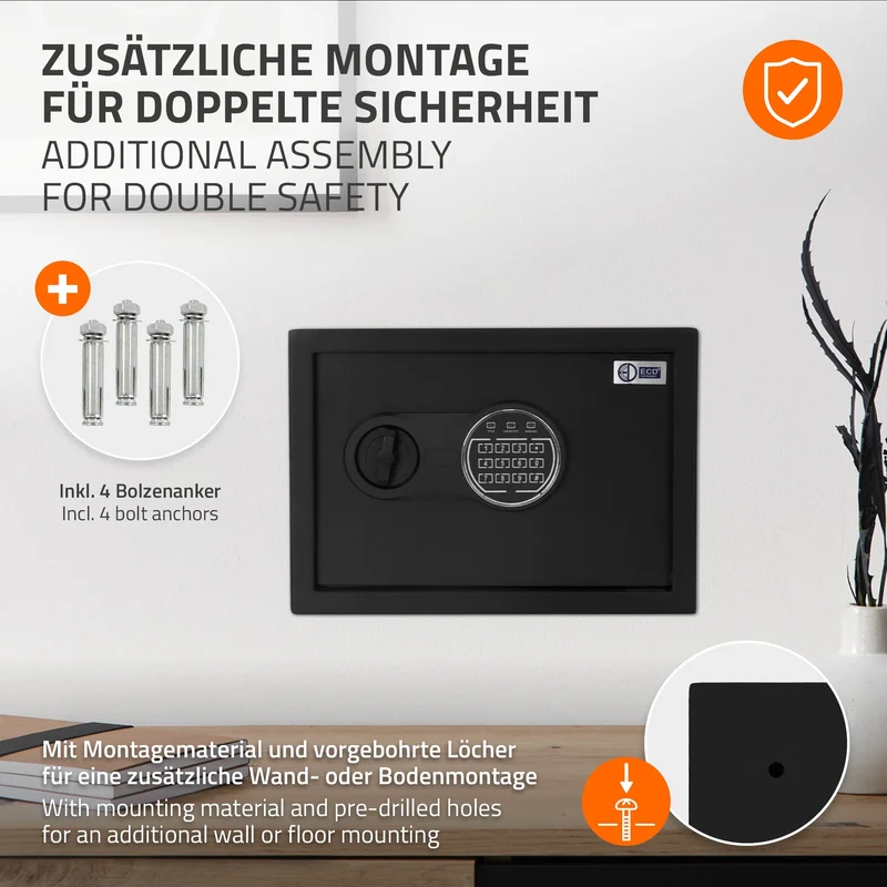 Safe Tresor aus Stahl mit Elektronikschloss und Notschlüsseln Rundbolzenverschluss