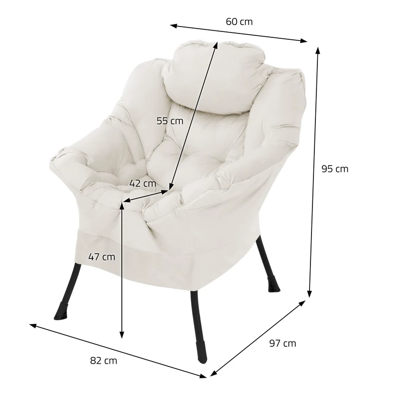 Relaxsessel Loungesessel mit Armlehnen und dickem Kopfkissen und Metallgestell bis 120 kg ML-Design