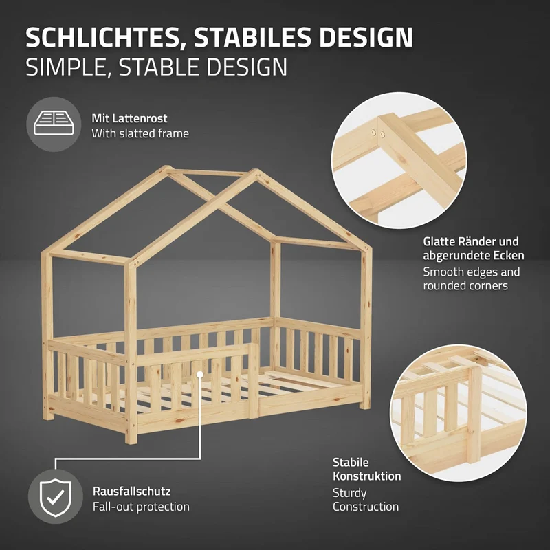 ML-Design | Kinderbett Haus aus Kiefernholz mit Lattenrost & Rausfallschutz