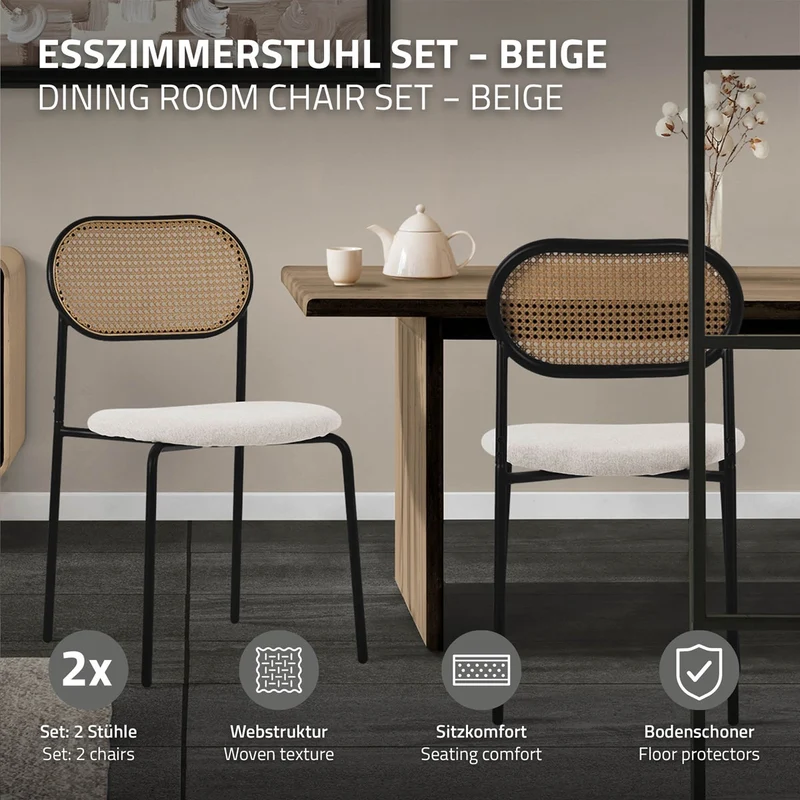 Esszimmerstuhl 2er Set in Rattan Optik mit Rückenlehne bis 120 Kg ML-Design