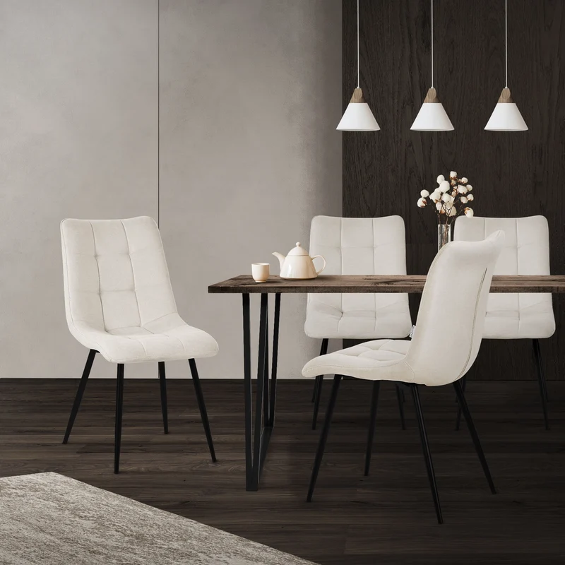 Esszimmerstuhl Küchenstuhl 2er Set mit Polyesterbezug und Stahlbeinen ML-Design