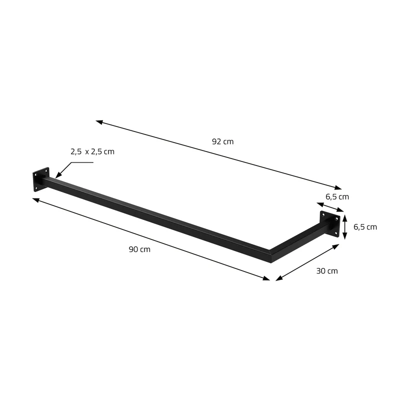 Kleiderstange Ecke Garderobe Wandmontage Schwarz aus Stahl ML-Design