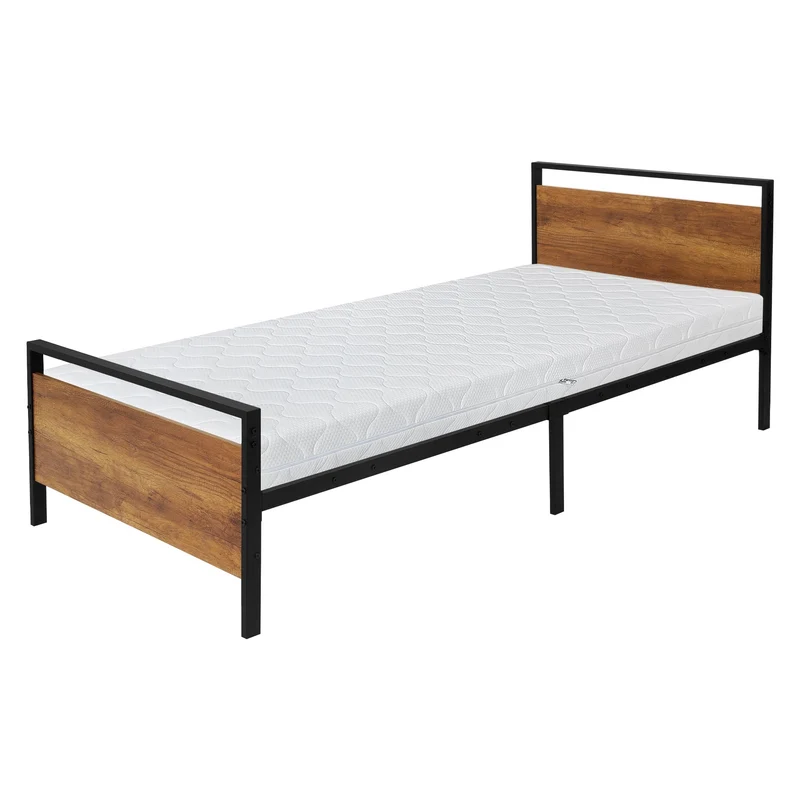 Metallbett mit Lattenrost Schwarz/Braun Bettgestell mit Holz Kopf- & Fußteil ML-Design
