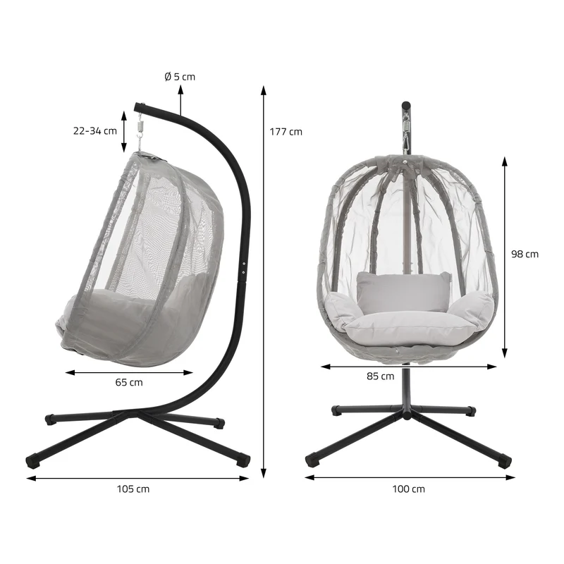 Hängesessel cm mit Gestell aus Stahl 100x105x177 und Sitzkissen 150kg ML-Design
