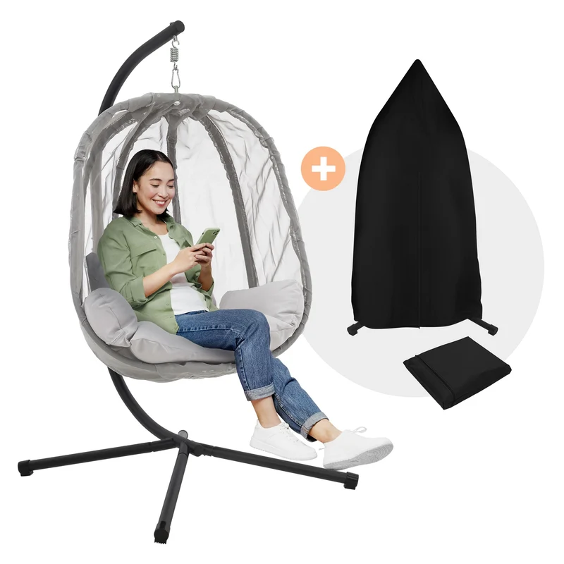 Hängesessel cm mit Gestell aus Stahl 100x105x177 und Sitzkissen 150kg ML-Design