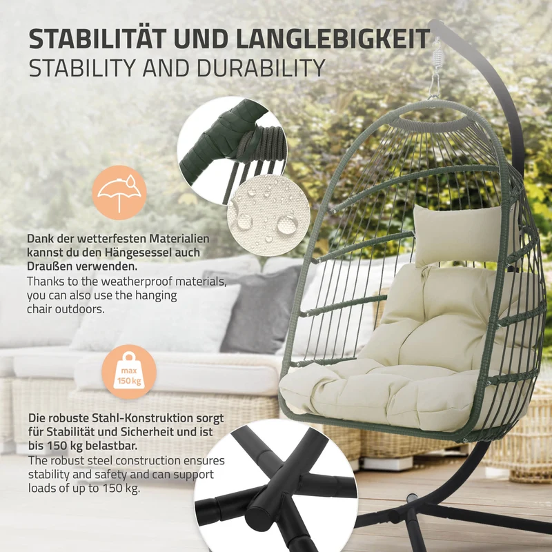 Hängesessel 100x105x195 cm aus Polyester mit Gestell und Kissen ML-Design