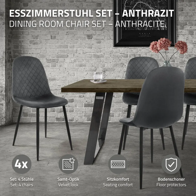 Esszimmerstuhl 4er Set Rauten Steppung mit Rückenlehne Küchenstuhl mit Microfaser-Samtbezug ML-Design
