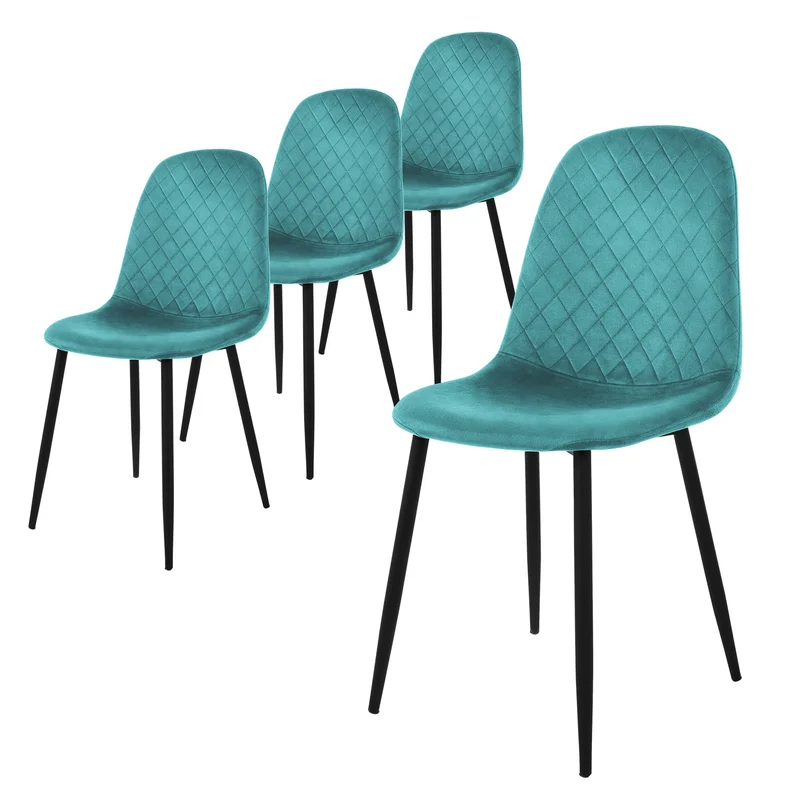 Esszimmerstuhl 4er Set Rauten Steppung mit Rückenlehne Küchenstuhl mit Microfaser-Samtbezug ML-Design
