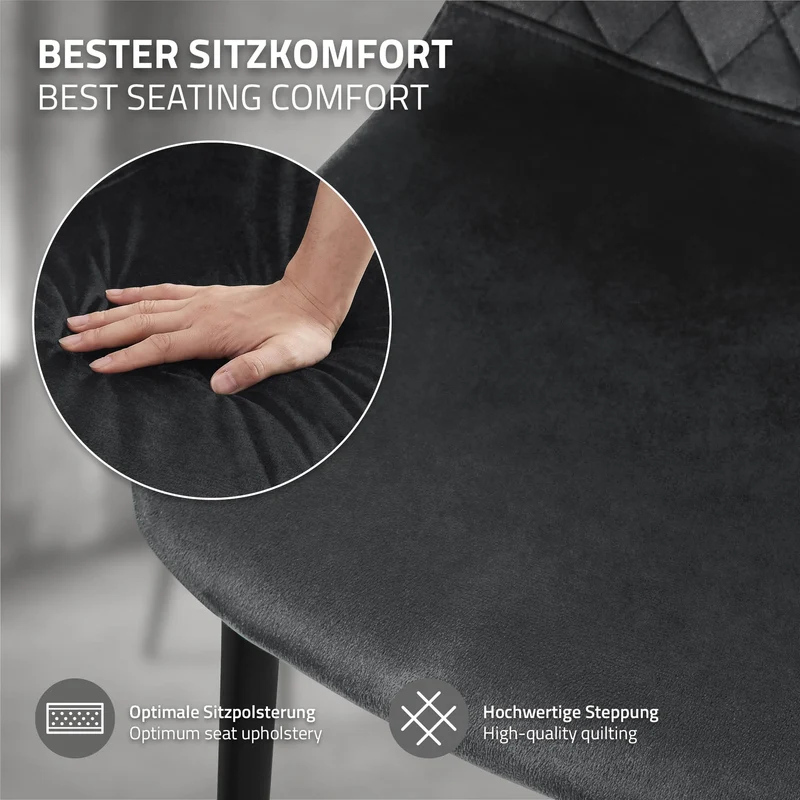 Esszimmerstuhl 4er Set Rauten Steppung mit Rückenlehne Küchenstuhl mit Microfaser-Samtbezug ML-Design