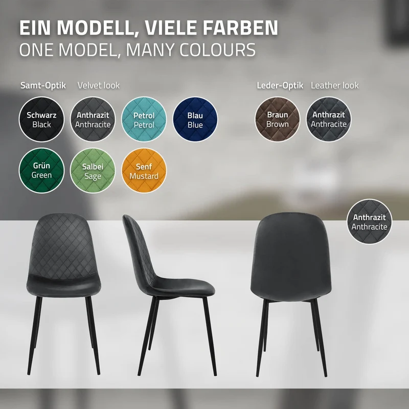 Esszimmerstuhl 4er Set Rauten Steppung mit Rückenlehne Küchenstuhl mit Microfaser-Samtbezug ML-Design