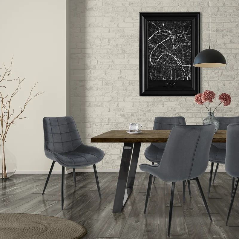 Esszimmerstuhl Set Quadrat Steppung Samtbezug mit Metallbeinen inkl. Montagematerial ML-Design