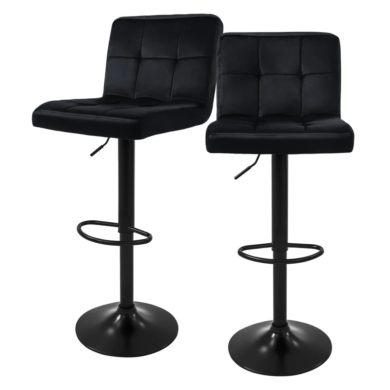 Barhocker Set mit Samtbezug Quadrat Steppung Höhenverstellbar mit Rückenlehne & Fußstütze
