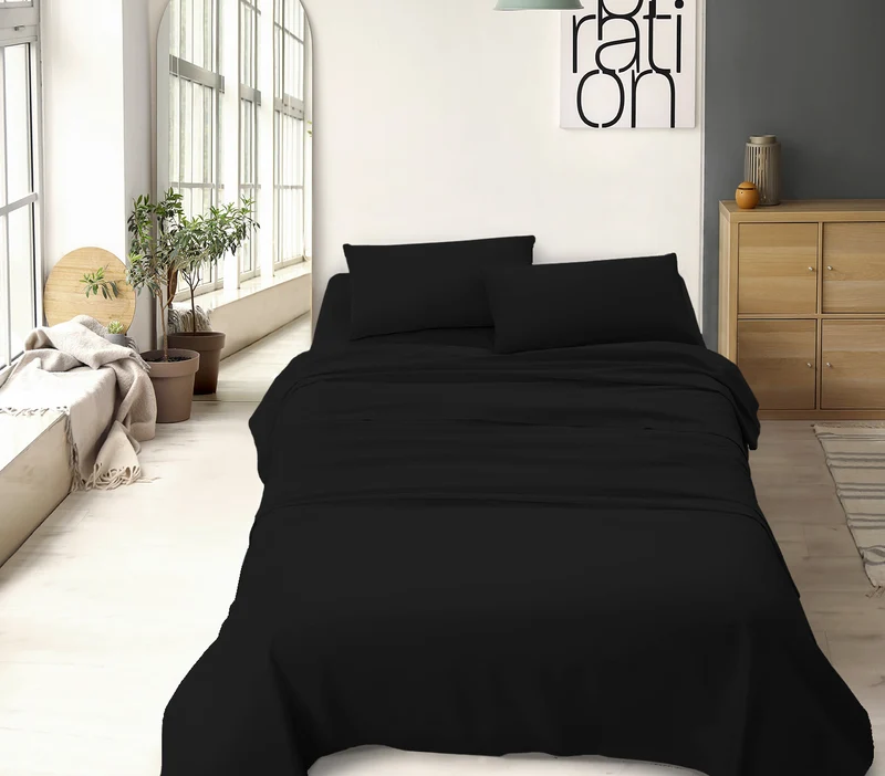 Completo Letto No Stiro Tinta Unita Effetto Raso con Angoli Elasticizzati Made in Italy Il Gruppone