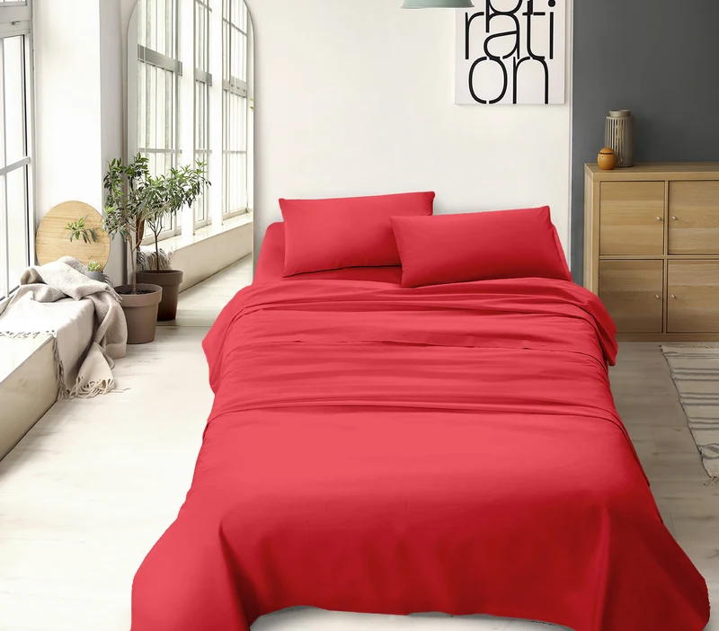 Completo Letto No Stiro Tinta Unita Effetto Raso con Angoli Elasticizzati Made in Italy Il Gruppone