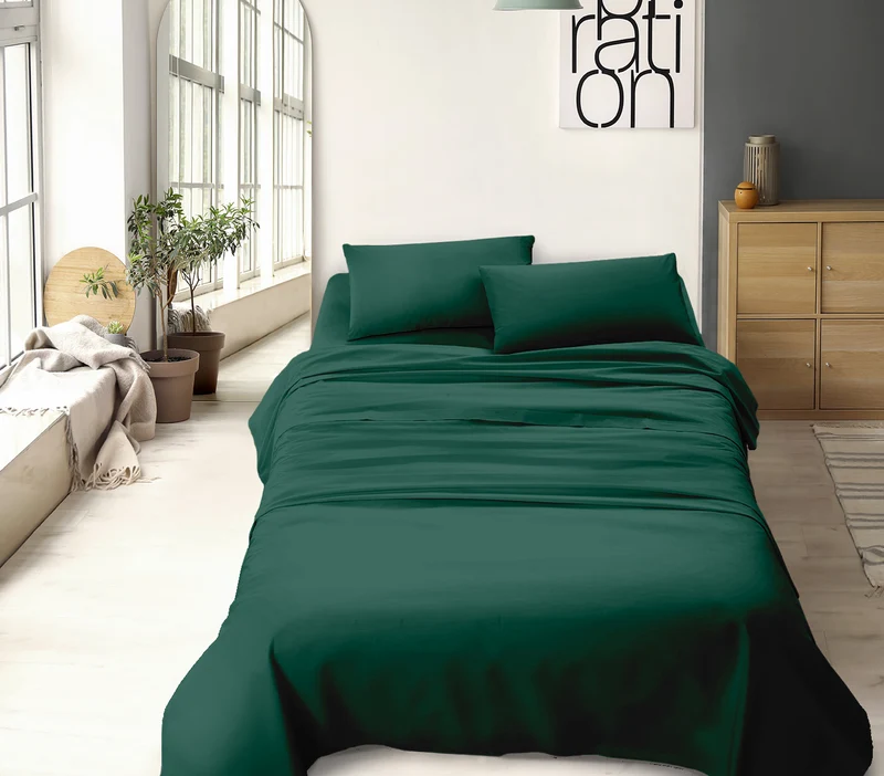 Completo Letto No Stiro Tinta Unita Effetto Raso con Angoli Elasticizzati Made in Italy Il Gruppone