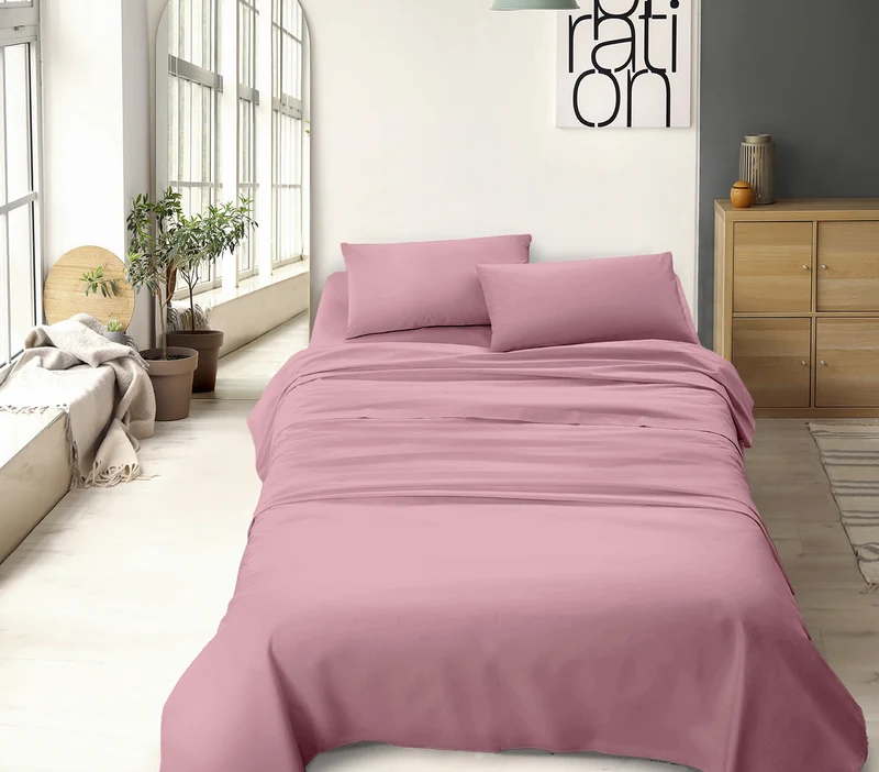 Completo Letto No Stiro Tinta Unita Effetto Raso con Angoli Elasticizzati Made in Italy Il Gruppone