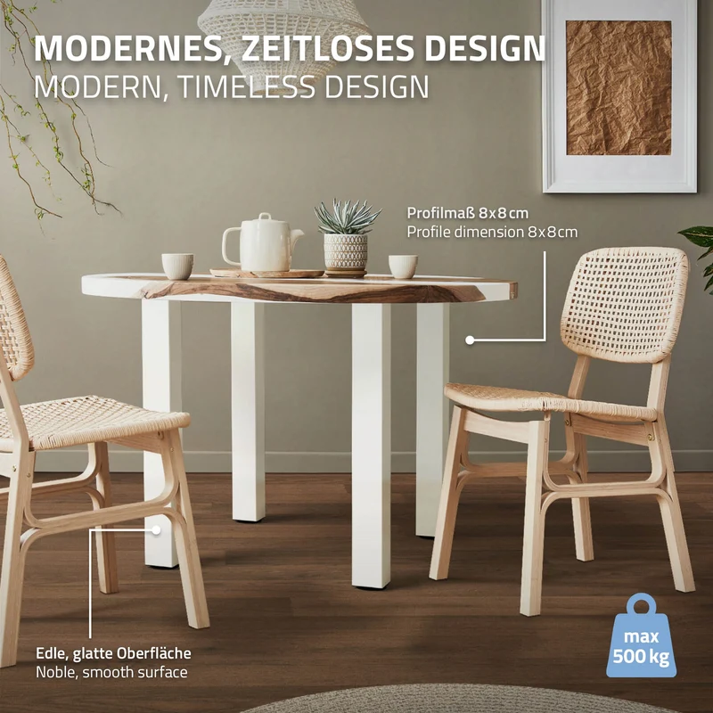 B-Ware 4er Set Tischbeine I-Design 72cm Weiß glänzend höhenverstellbare Tischgestell aus pulverbeschichteter Stahl, Profil 8x8cm, ML-Design