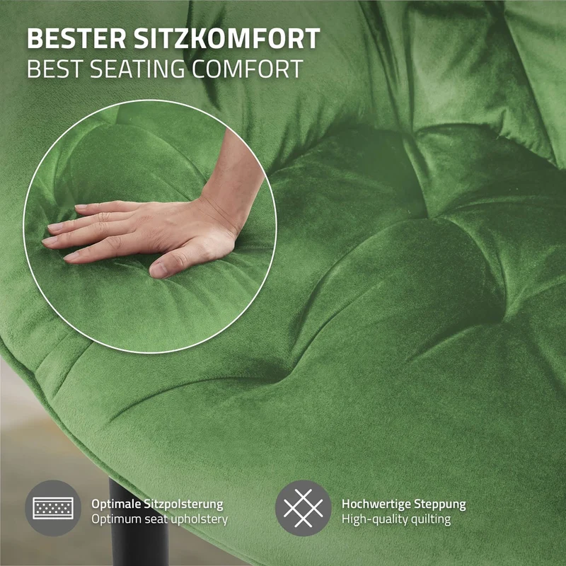 B-Ware Esszimmerstuhl 2er Set Große Rauten Steppung mit Rücken- und Armlehnen Salbei Küchenstuhl mit Microfaser-Samtbezug ML-Design