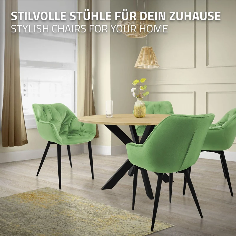 B-Ware Esszimmerstuhl 2er Set Große Rauten Steppung mit Rücken- und Armlehnen Salbei Küchenstuhl mit Microfaser-Samtbezug ML-Design