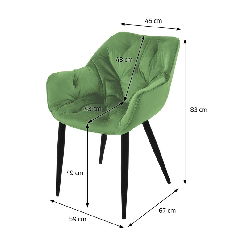 B-Ware Esszimmerstuhl 2er Set Große Rauten Steppung mit Rücken- und Armlehnen Salbei Küchenstuhl mit Microfaser-Samtbezug ML-Design