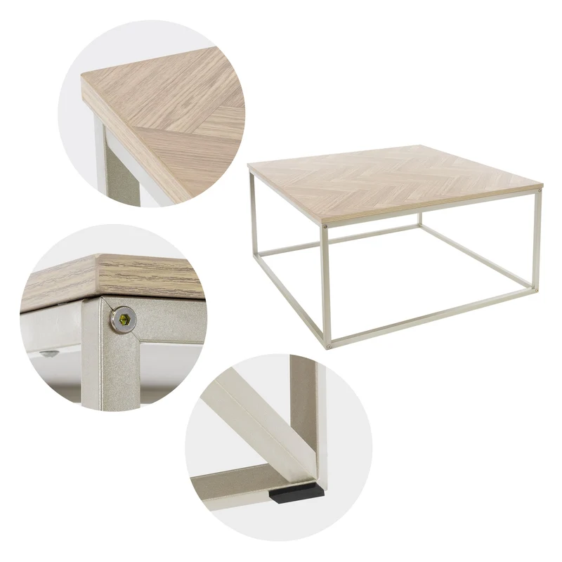 B-Ware Couchtisch 80x80x40 cm Fischgrätenmuster Eichen-Optik mit Stahlgestell ML-Design