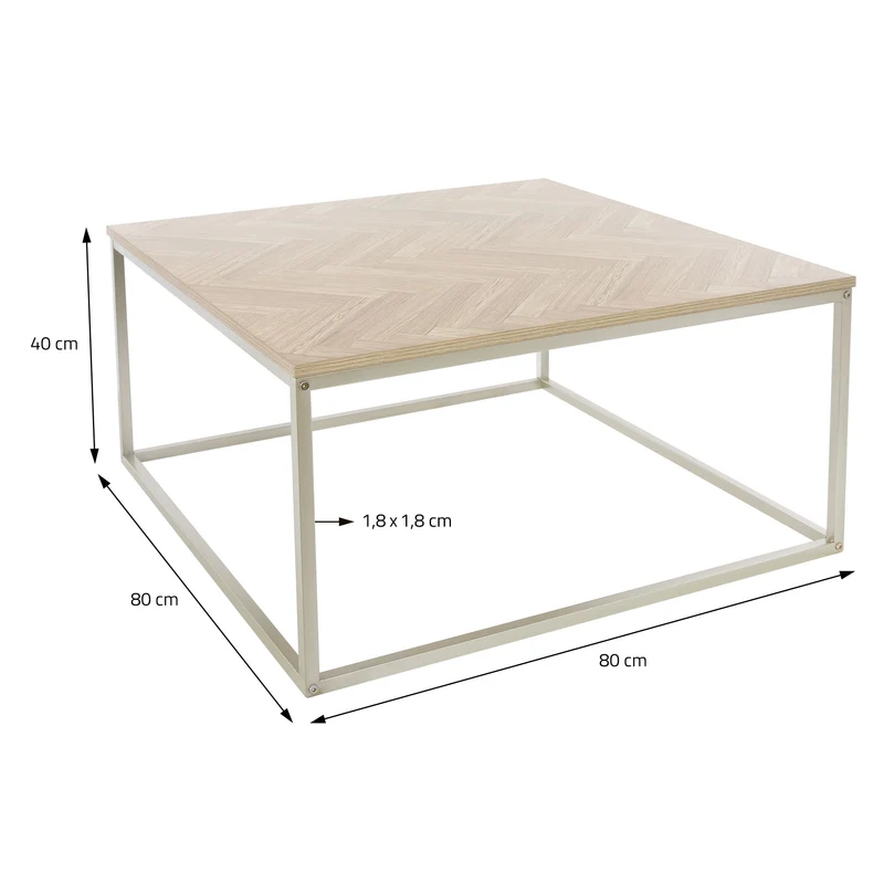 B-Ware Couchtisch 80x80x40 cm Fischgrätenmuster Eichen-Optik mit Stahlgestell ML-Design