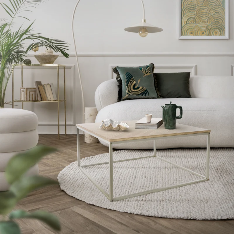 B-Ware Couchtisch 80x80x40 cm Fischgrätenmuster Eichen-Optik mit Stahlgestell ML-Design