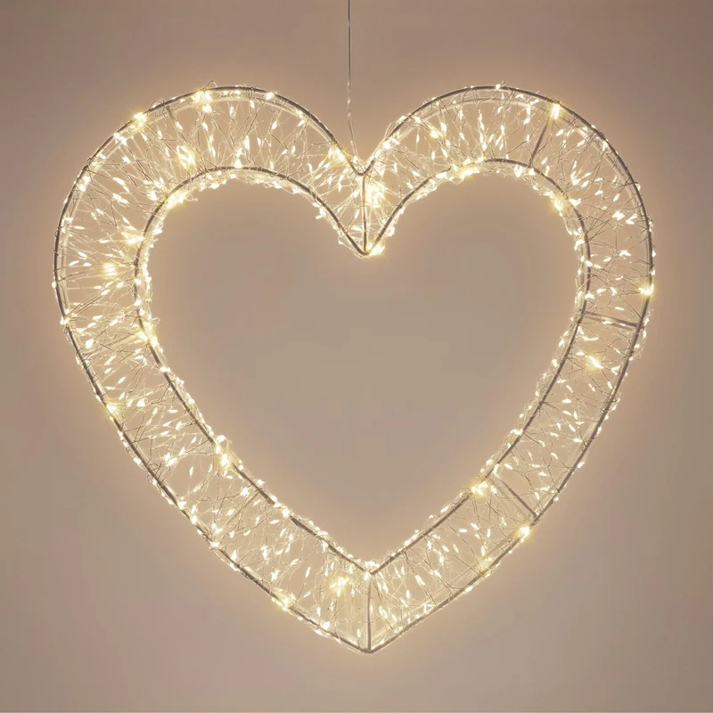 ECD Germany | LED Deko Herz mit Timer 500 LED 36 cm Metall Warmweiß Weihnachtsdeko Weihnachtsbeleuchtung Fensterdeko Weihnachten Lichterherz Außen