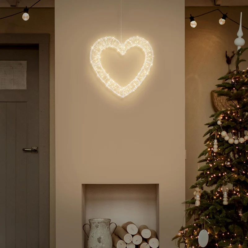ECD Germany | LED Deko Herz mit Timer 500 LED 36 cm Metall Warmweiß Weihnachtsdeko Weihnachtsbeleuchtung Fensterdeko Weihnachten Lichterherz Außen