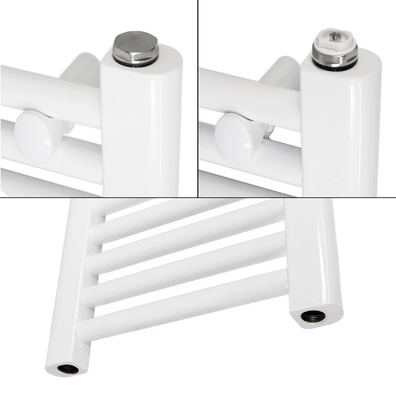 Elektrischer Badheizkörper mit Heizstab 900W 750x1800 mm Weiß gebogen Seitenanschluss LuxeBath