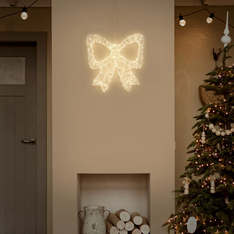 ECD Germany | LED Deko Schleife mit Timer 500 LED 33 cm Metall Warmweiß LED Schleife Weihnachten Weihnachtsdeko Weihnachtsbeleuchtung Außen