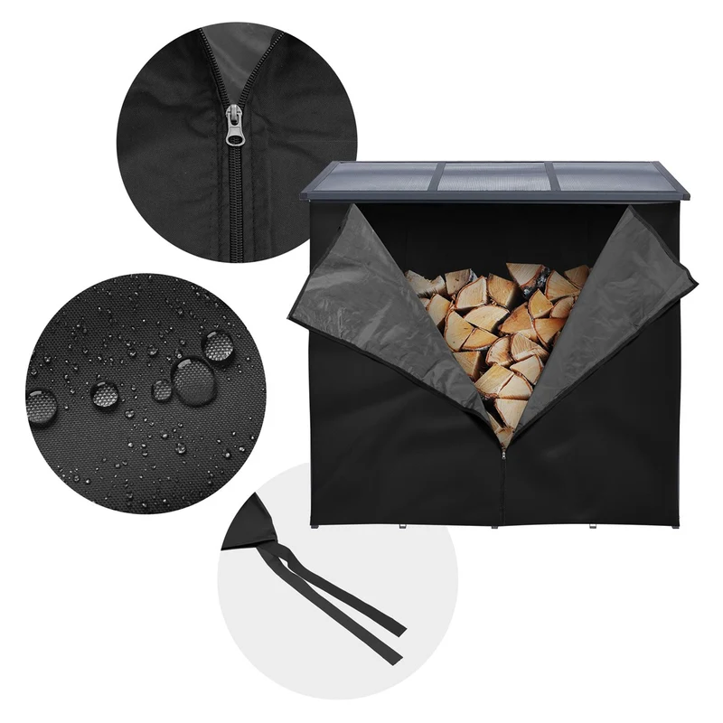 ML-Design | Abdeckung für Kaminholzregal wetterfest wasserabweisend Schwarz aus Polyester