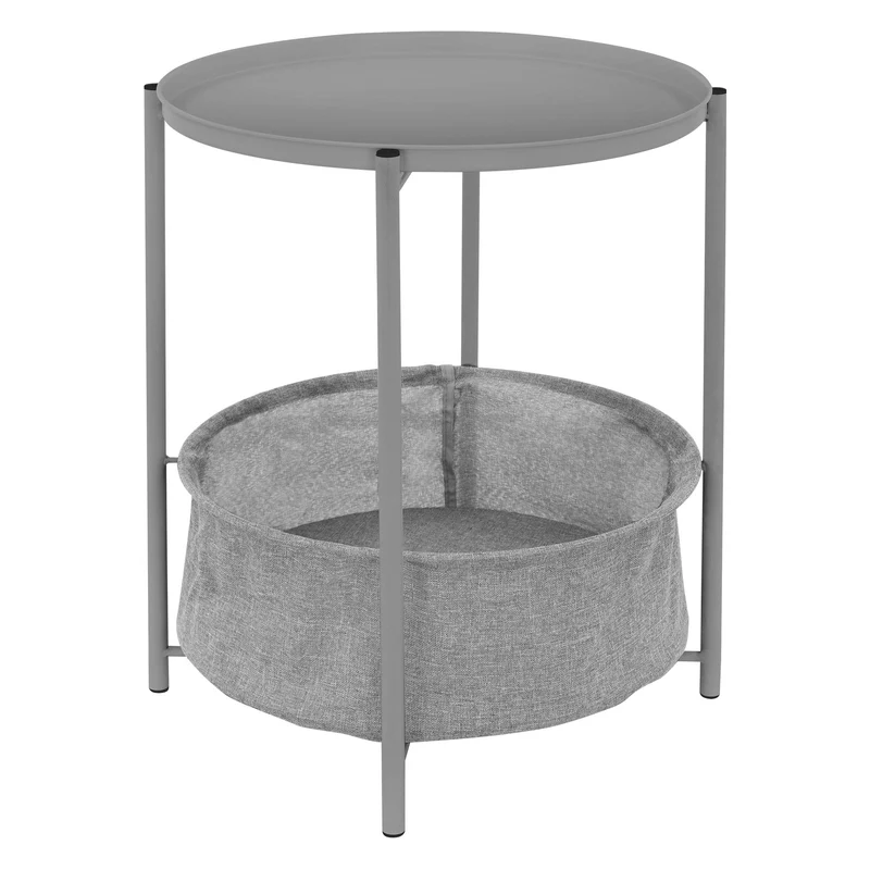 ML-Design | Beistelltisch rund Ø 46x51 cm aus Metall, Sofatisch inkl. Tablett und Stoffkorb mit Stauraum