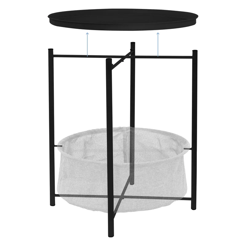 ML-Design | Beistelltisch rund Ø 46x51 cm aus Metall, Sofatisch inkl. Tablett und Stoffkorb mit Stauraum