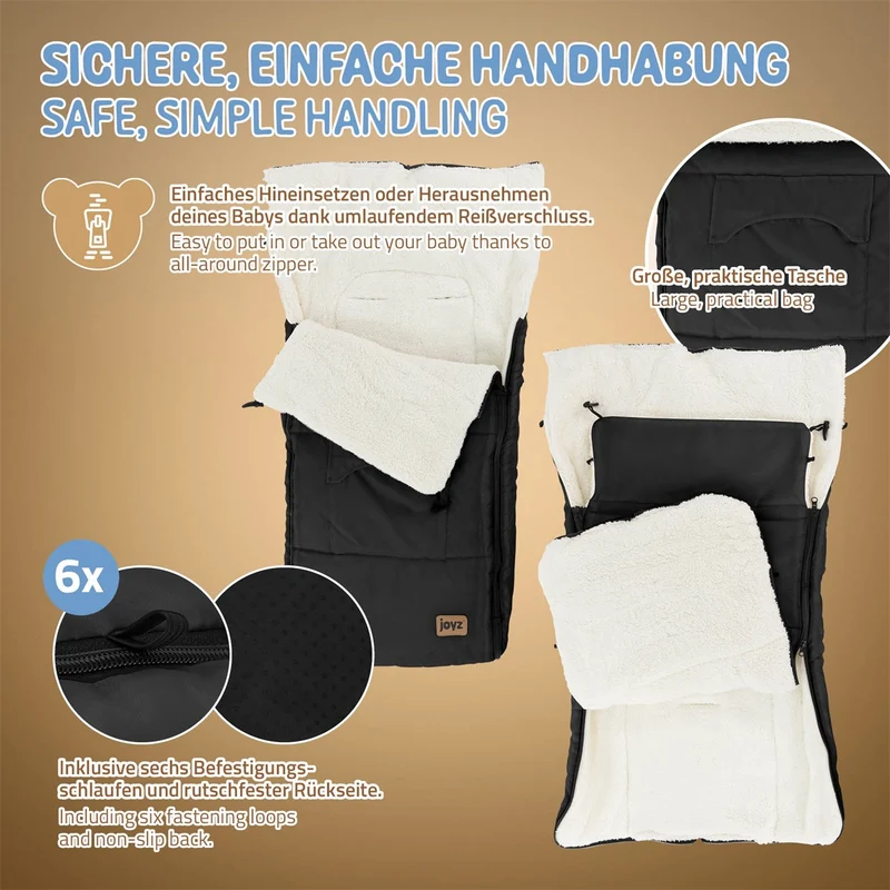 Joyz | Babyfußsack 94x48x10 cm Universal Fußsack für Babyschale, Sitzauflage aus Fleece, Wetterfest Winterfußsack