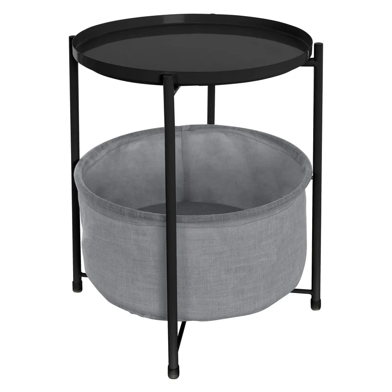 ML-Design | Beistelltisch rund mit Stoffkorb & Abnehmbarer Tablett 45,5x52,5 cm aus Metall, Sofatisch mit Stauraum
