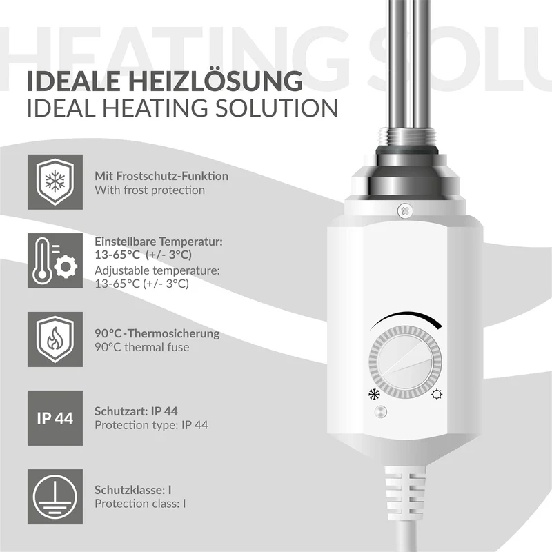Badheizkörper Elektrisch mit Heizstab 1200W 400x1500 mm Weiß gerade mit Seitenanschluss